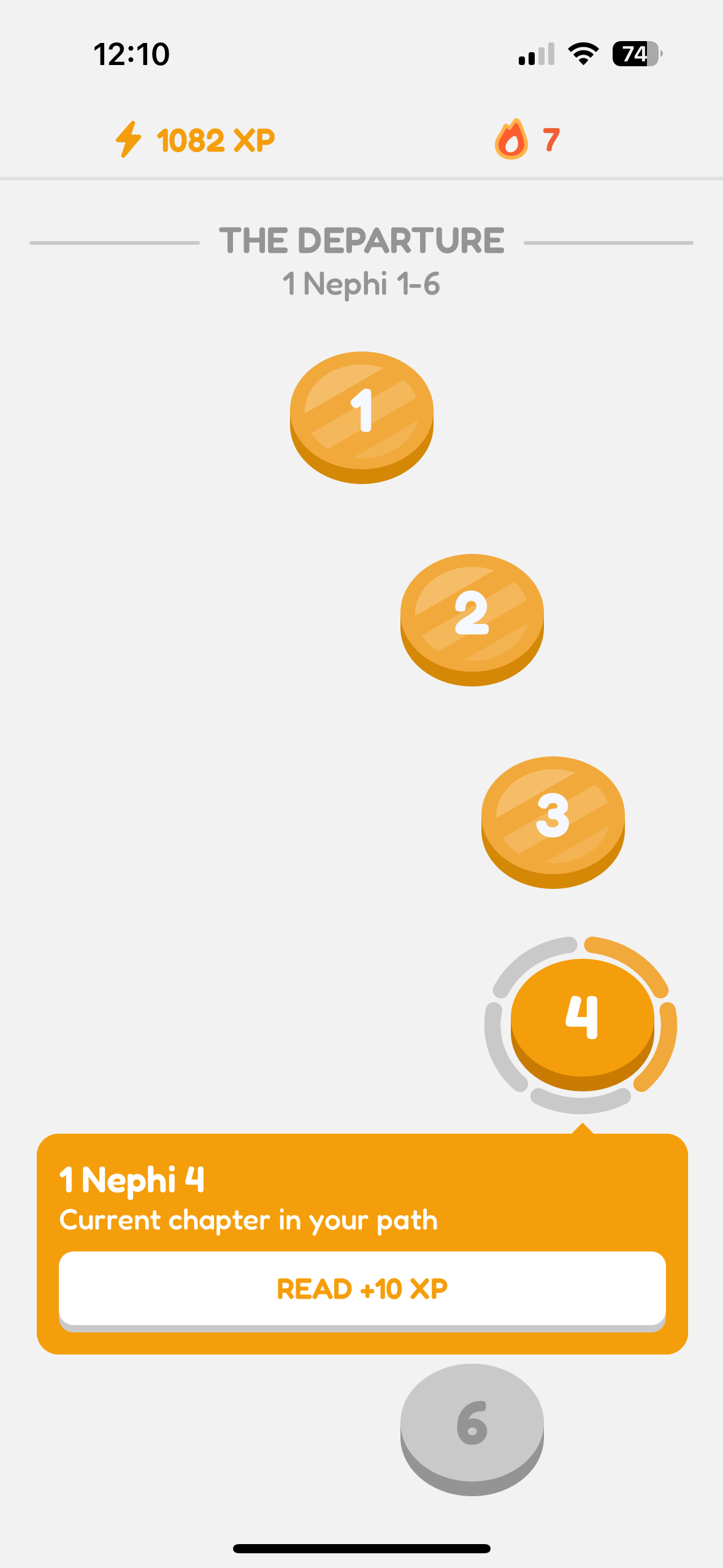 Tether app path screen showing structured reading progress